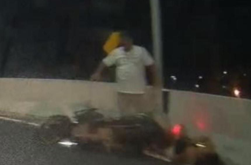 Motociclista fica ferido após acidente no Elevado do Entroncamento, em Belém