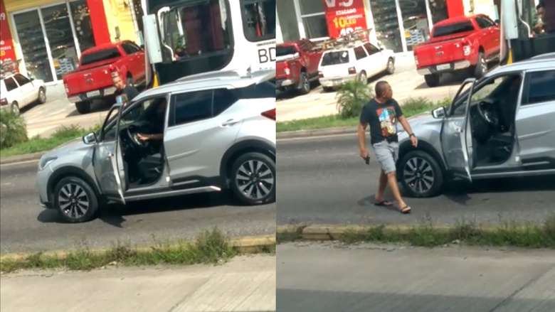 Vídeo: homem desce de carro armado e ameaça motorista de ônibus na Augusto Montenegro