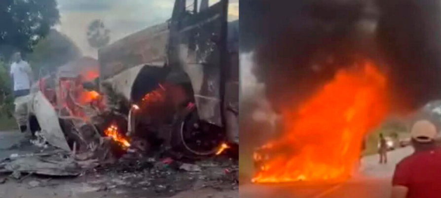 Casal morre carbonizado após colisão de carro e caminhão em Castanhal