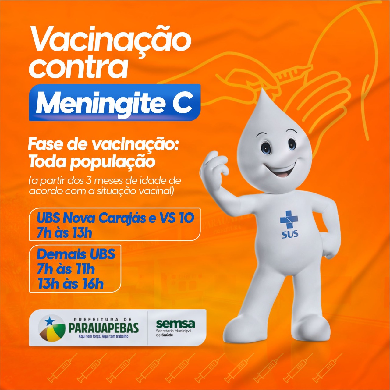 Vacinação contra Meningite C está disponível nas Unidades Básicas de Saúde