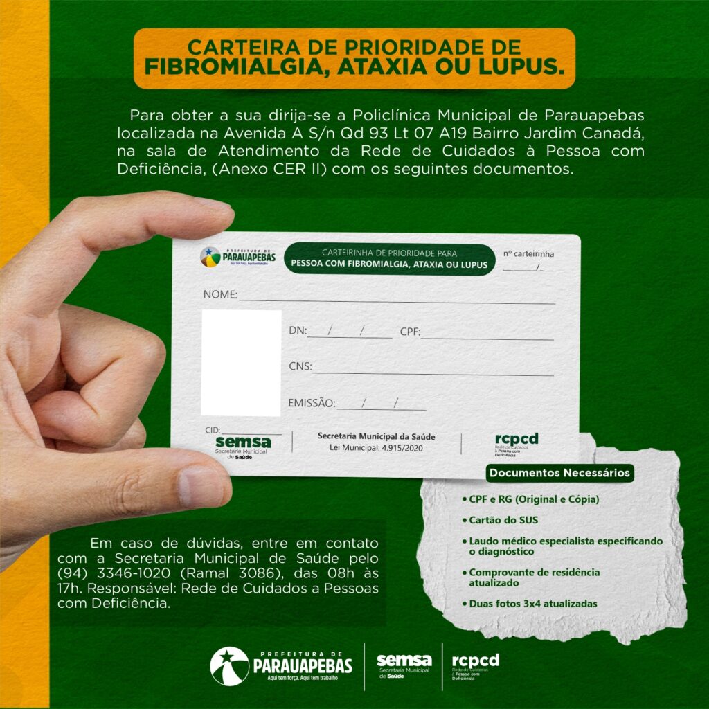 Parauapebas: portadores de fibromialgia, ataxia e lúpus já podem solicitar a carteira de prioridade