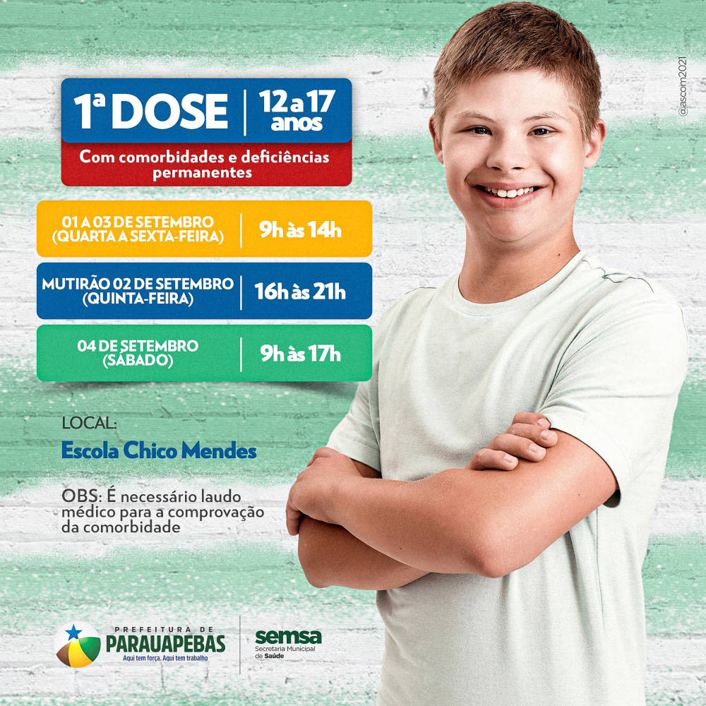 Comorbidades: Vacina contra Covid-19 adolescentes de 12 a 17 anos em Parauapebas