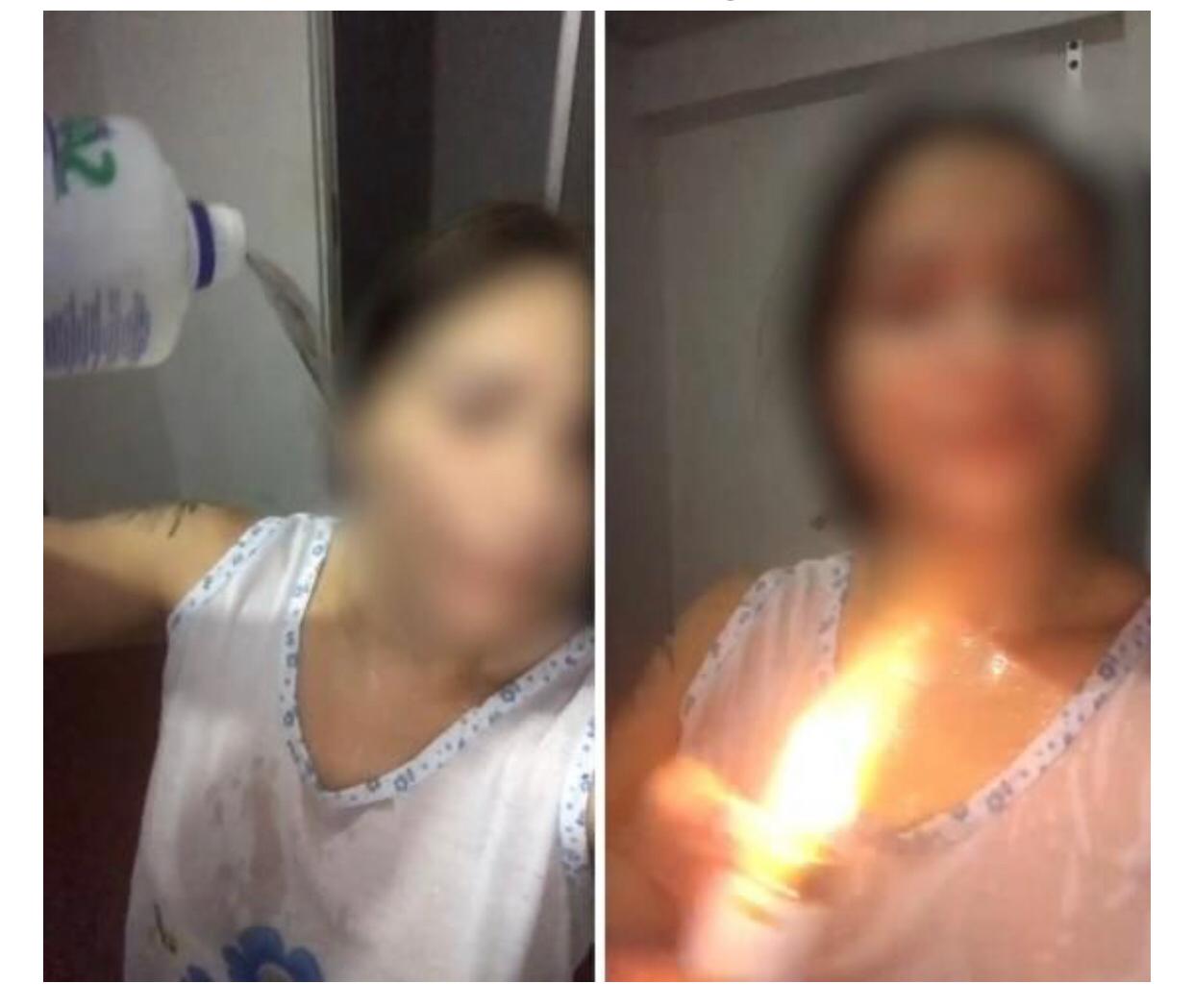 Vídeo: mulher tenta se matar jogando álcool no próprio corpo