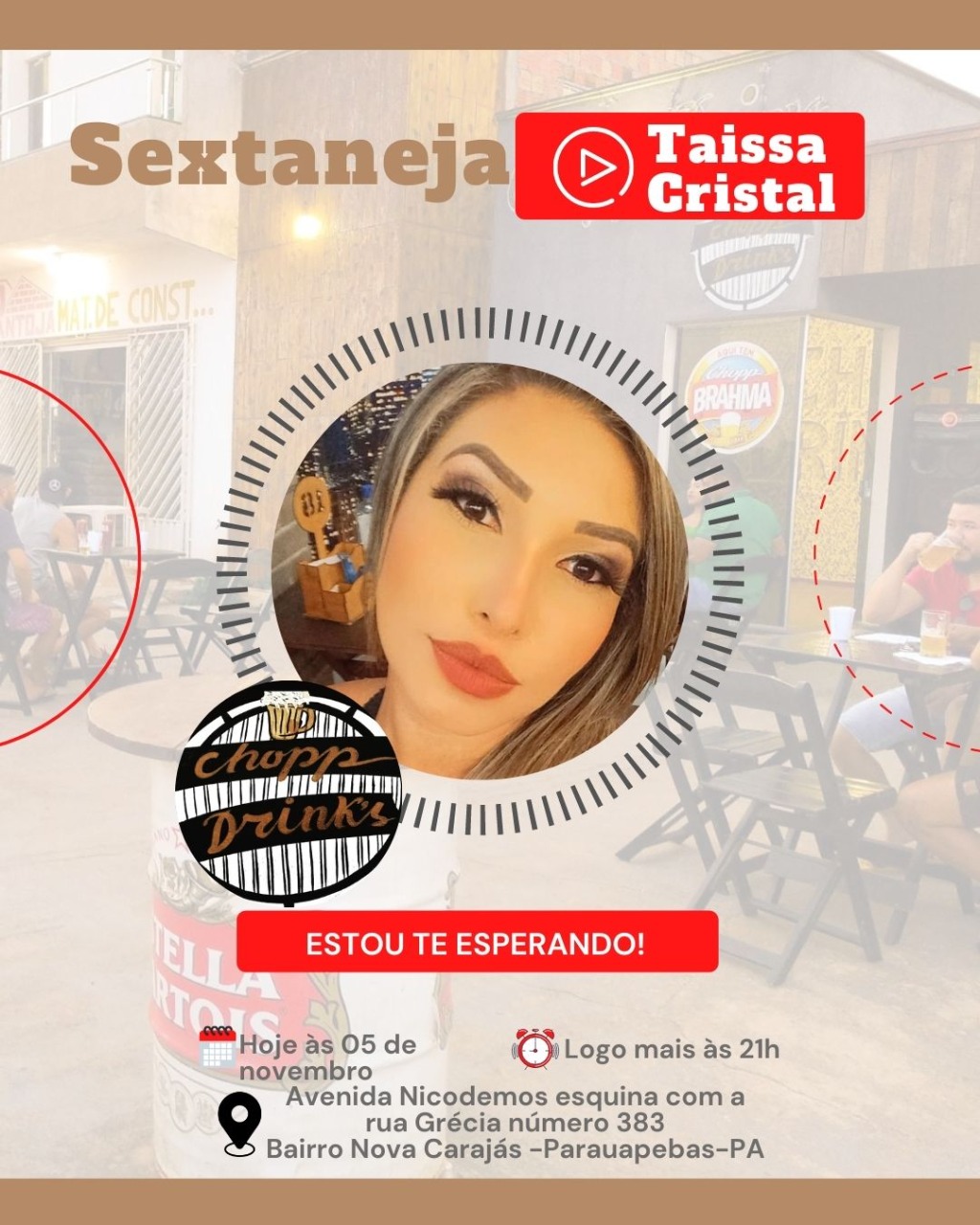 Taissa Cristal canta e encanta, hoje, na Choop Drinks