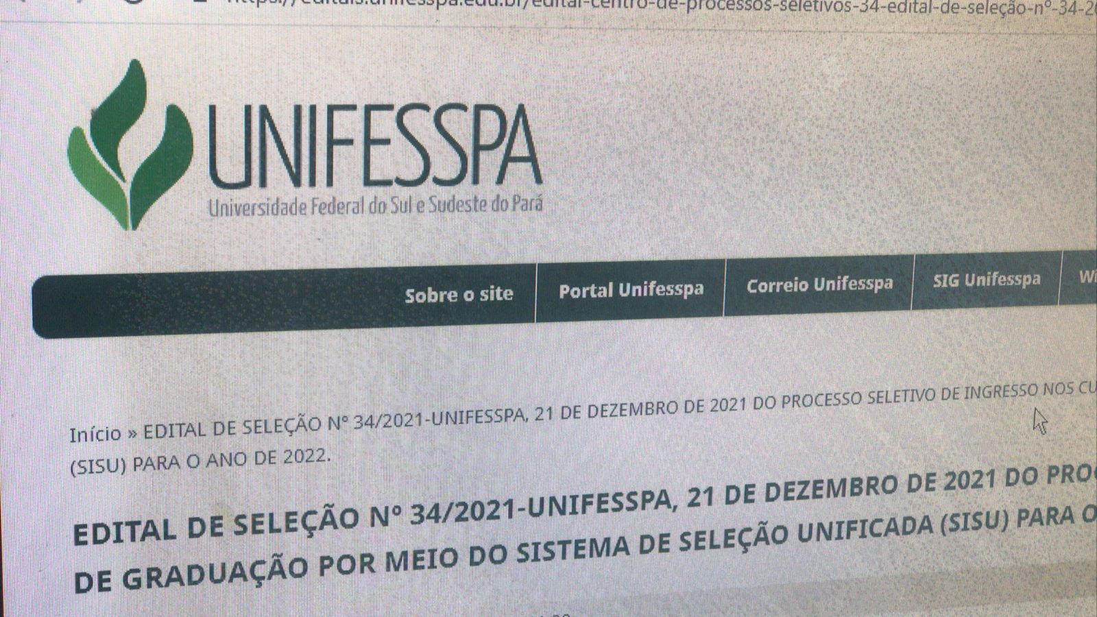 Unifesspa publica o edital de seleção para o SISU 2022