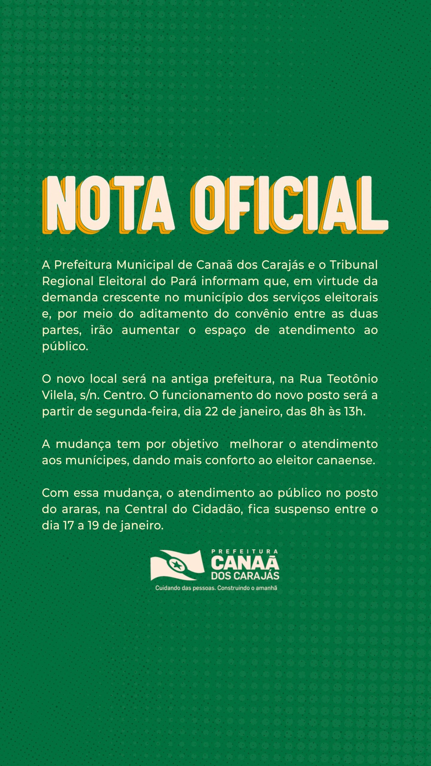 Nota oficial: Prefeitura Municipal de Canaã dos Carajás