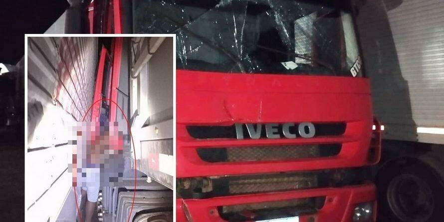 Homem morre prensado entre dois caminhões
