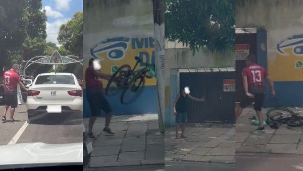Taxista destrói bicicleta de ciclista durante briga no trânsito em Belém