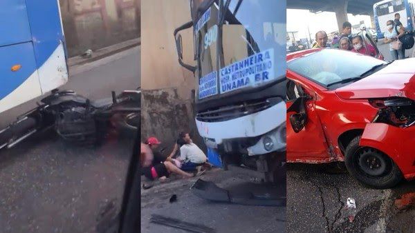 Belém: Ônibus, carro e moto colidem no túnel do Entroncamento