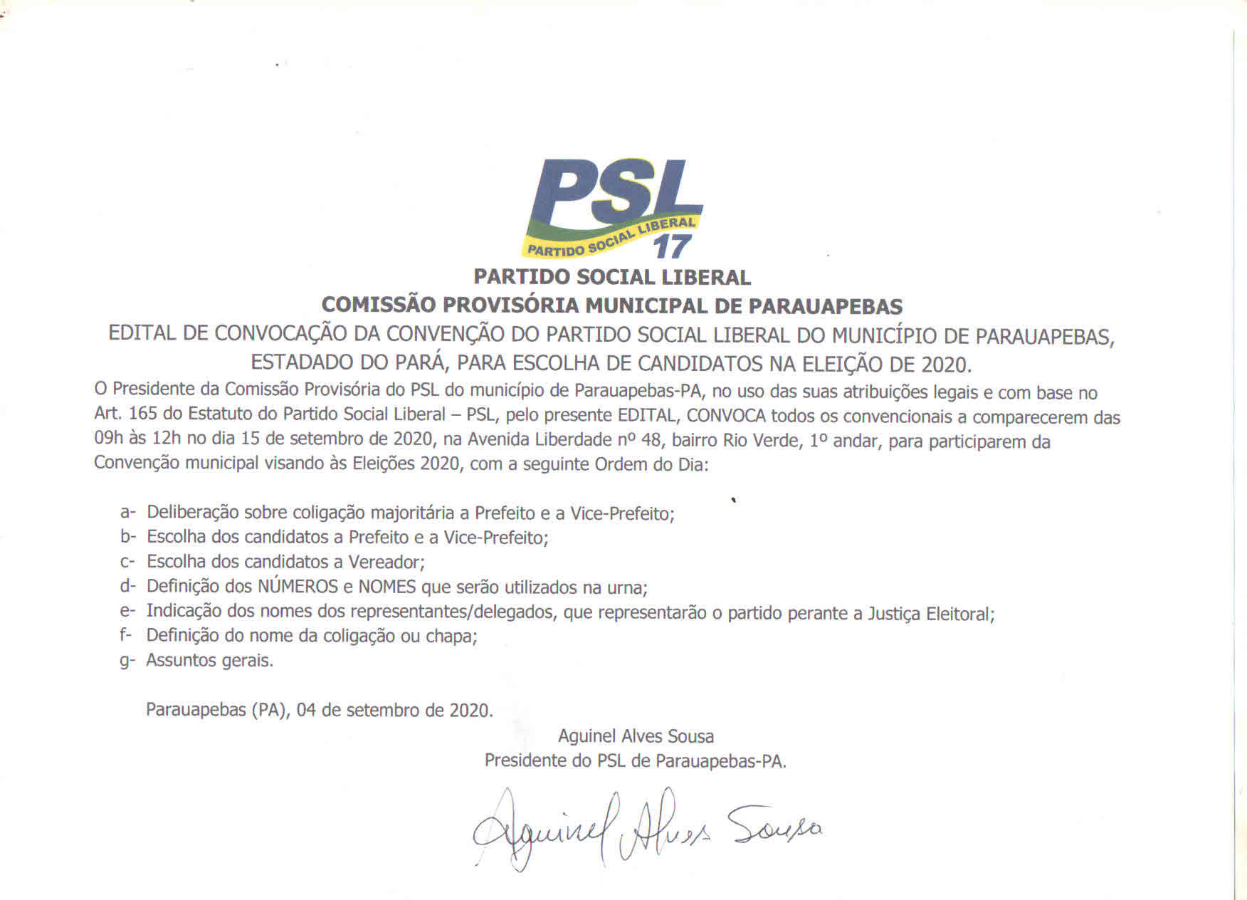 EDITAL DE CONVOCAÇÃO DE ASSEMBLÉIA PARTIDÁRIA