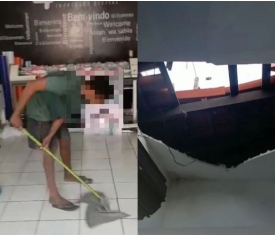 Vídeo; Suspeito de roubo é obrigado a limpar chão
