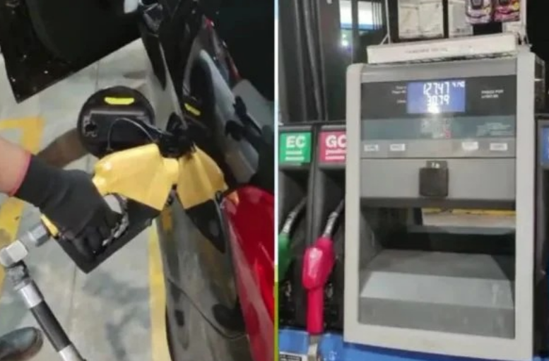 Motorista flagra bomba subindo preço mesmo com mangueira desligada.