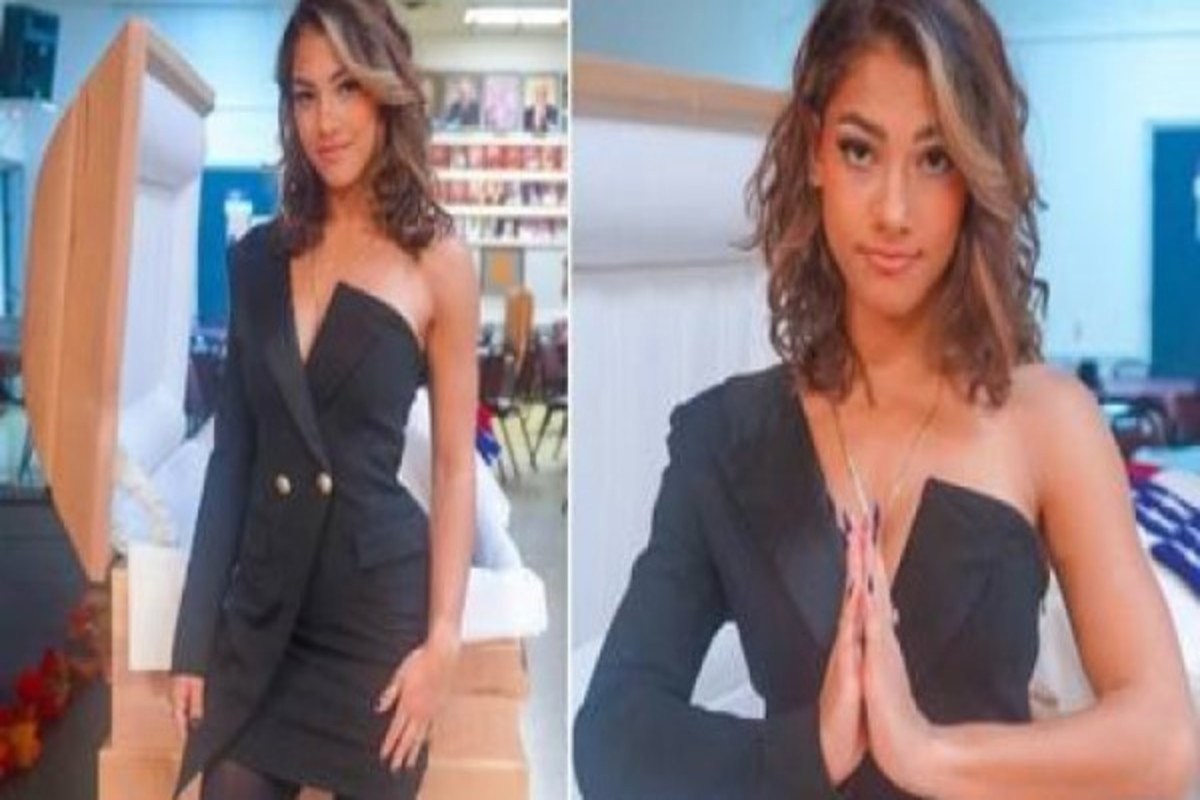 Influencer é duramente criticada por fazer fotos diante de caixão do pai