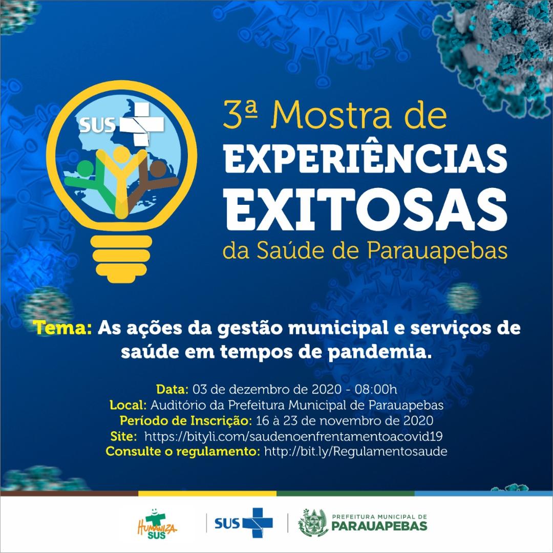 Aberta as inscrições para a 3º Mostra de Experiências Exitosas do SUS com o tema “As ações da gestão municipal e os serviços de saúde em tempos de pandemia”