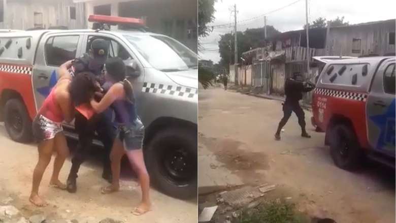 Vídeo: mulher tenta impedir prisão do marido, agride PM e acaba baleada
