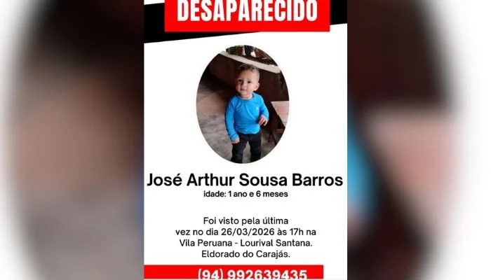 Criança de 1 ano desaparece em Eldorado do Carajás; família suspeita de sequestro e pede ajuda