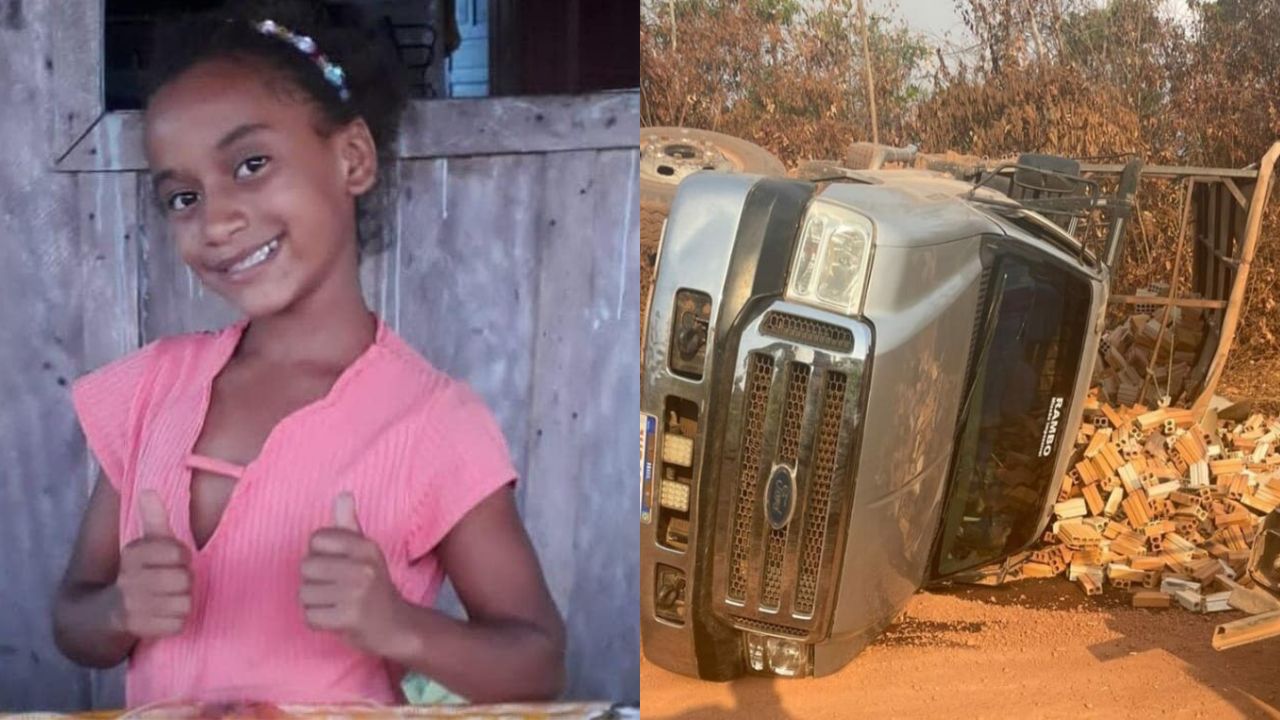 Menina morre esmagada após veiculo em que estava tombar