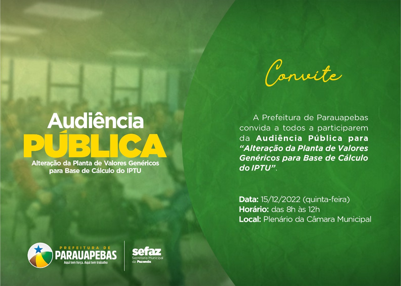 Prefeitura de Parauapebas convida população para audiência pública sobre IPTU