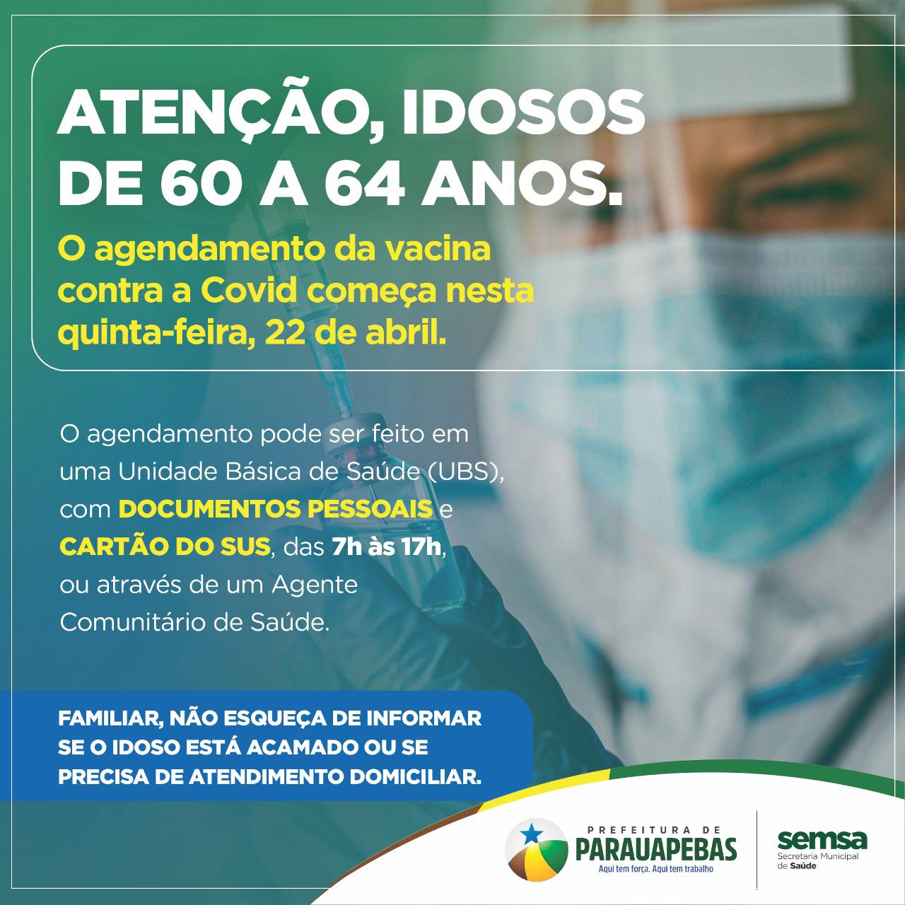 Vacinação de idosos de 60 a 64 anos começa hoje