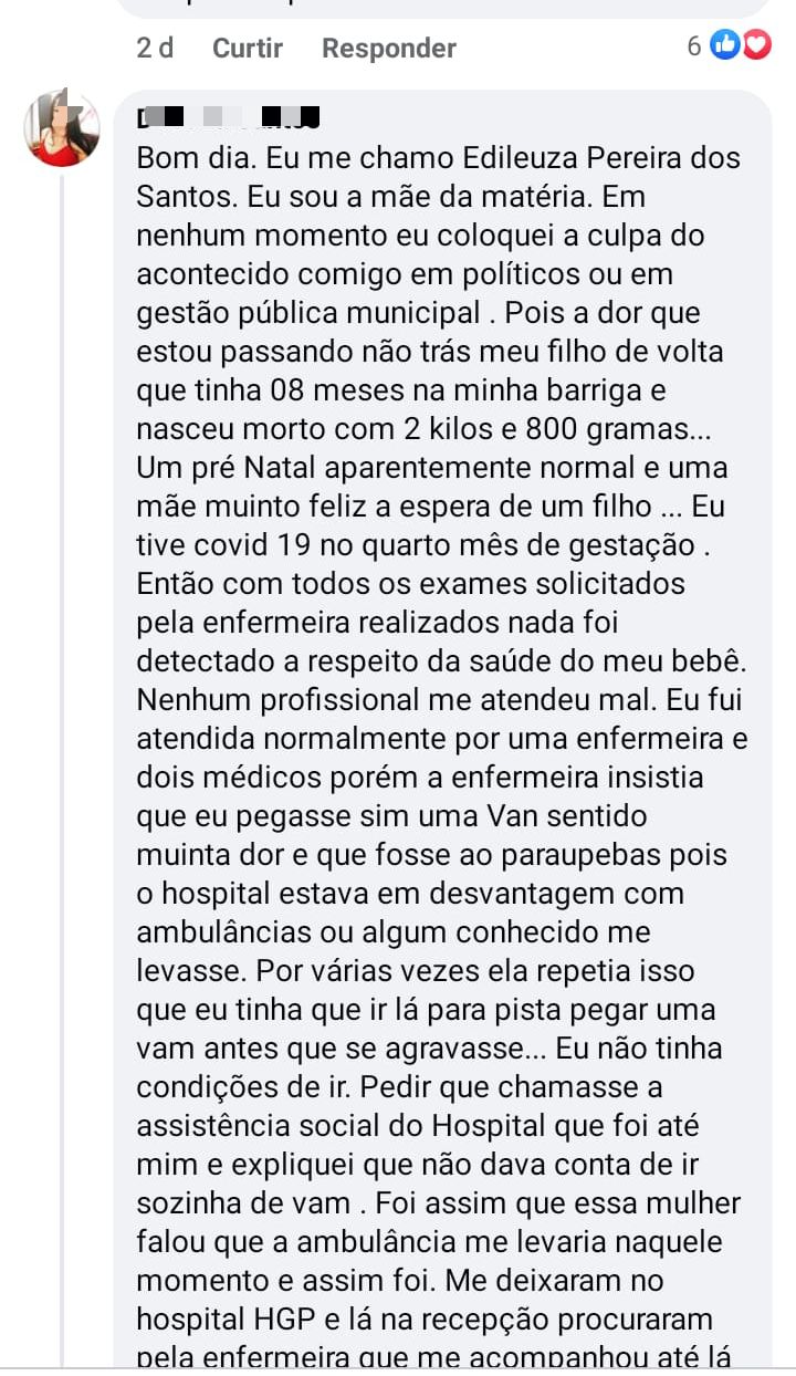 Gravida que o bebê nasceu morto desmente humilhação em hospital de Eldorado