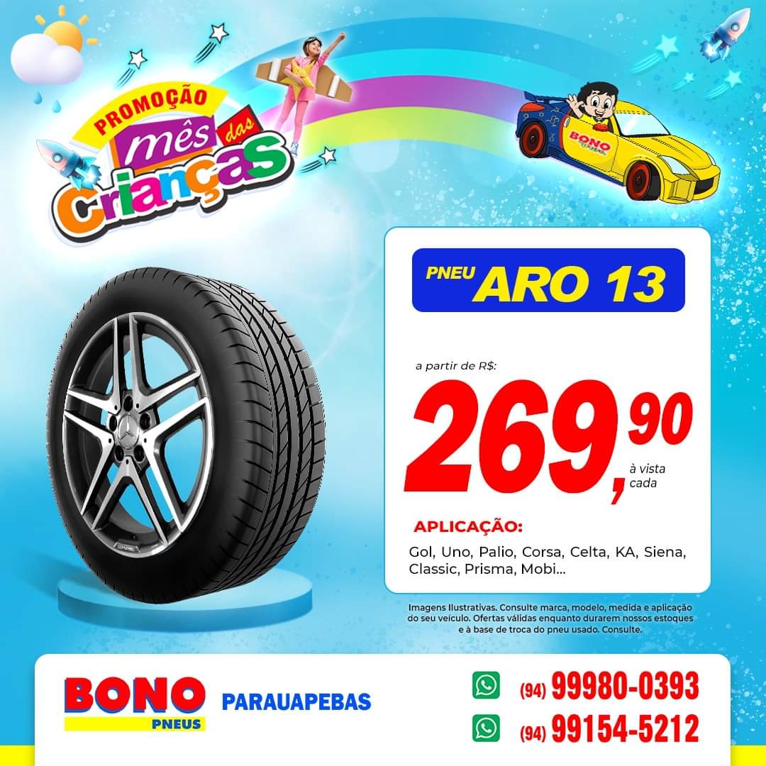 A Bono Pneus Parauapebas está com uma grande promoção de pneus; confira
