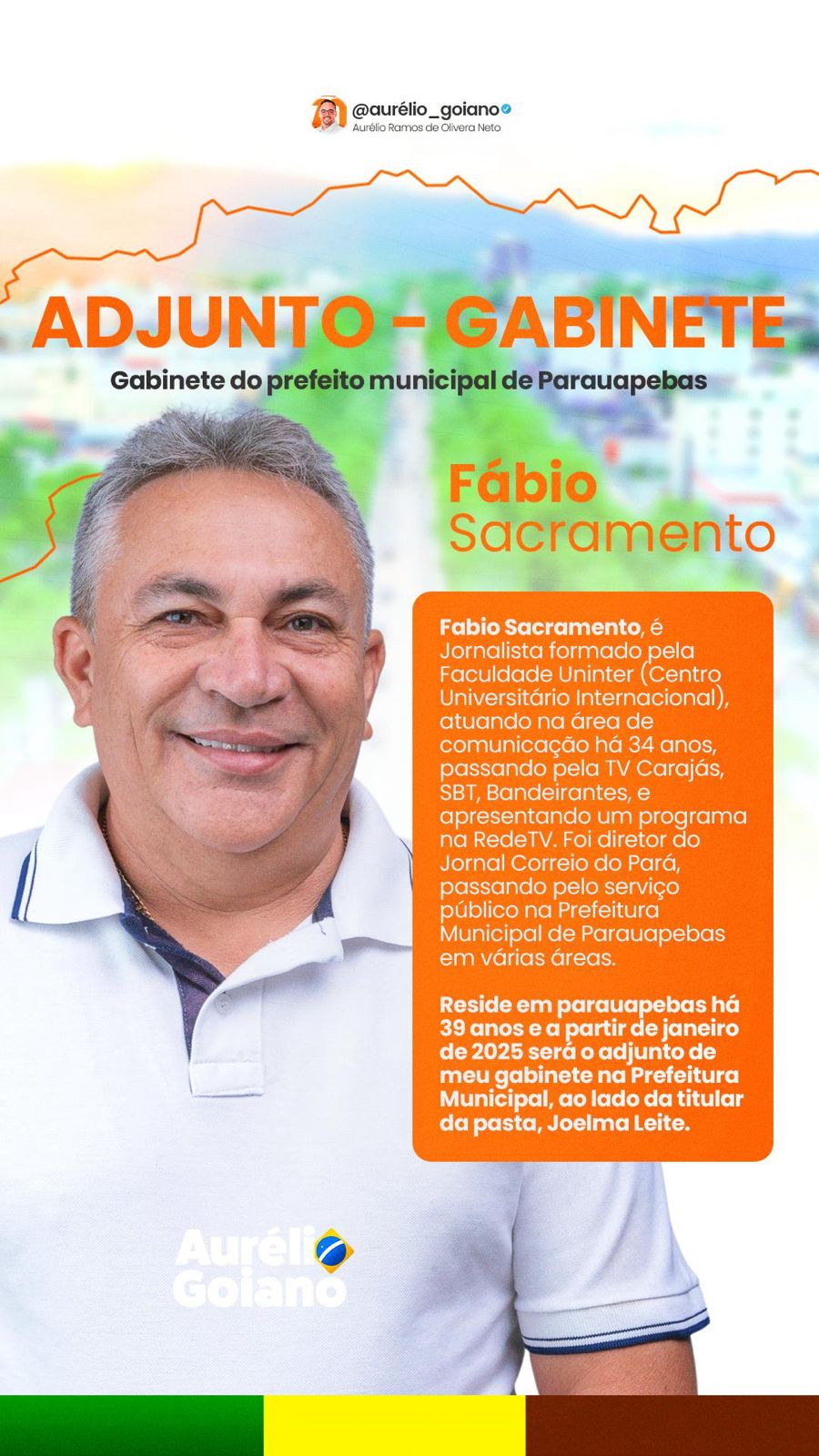 Fábio Sacramento será adjunto do gabinete de Aurélio Goiano na Prefeitura de Parauapebas