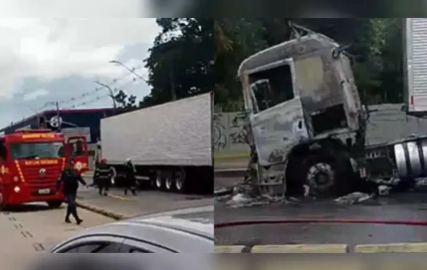 Incêndio destrói caminhão na rodovia em Belém
