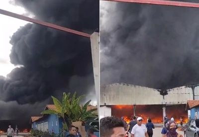 Incêndio de grandes proporções atinge fábrica de descartáveis na Grande Belém