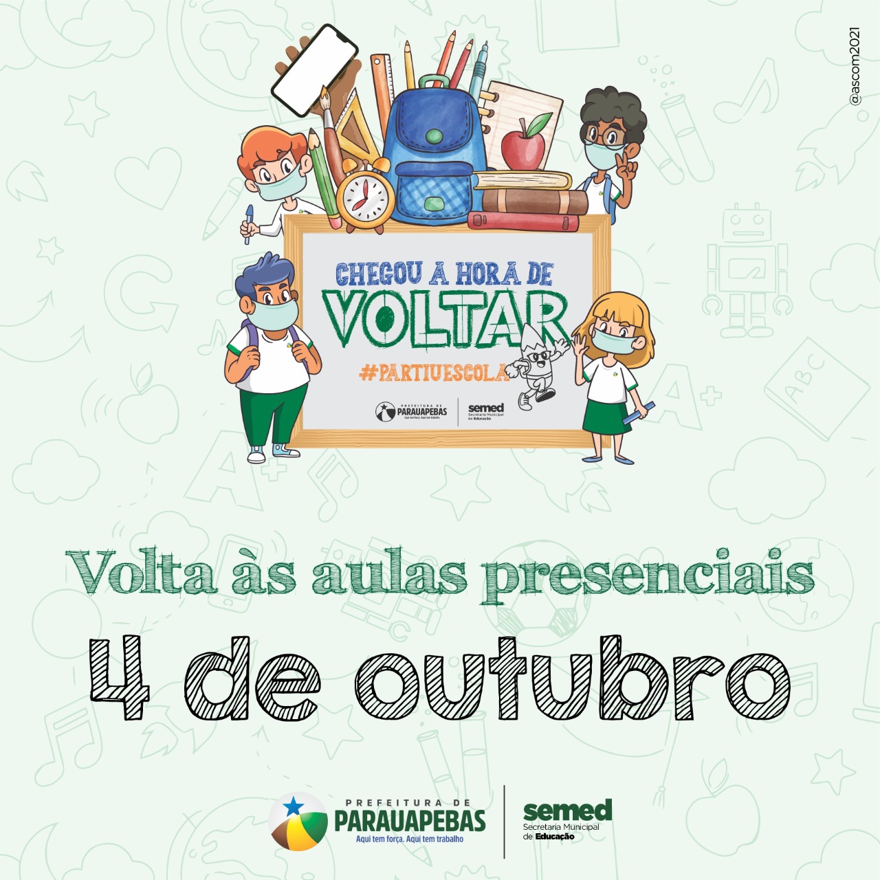 Aulas presenciais da rede municipal de ensino retornam na segunda-feira, 4