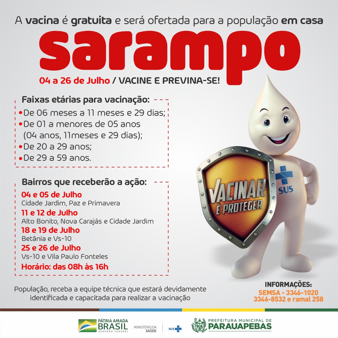 Varredura vacinal contra o sarampo será realizada em Parauapebas