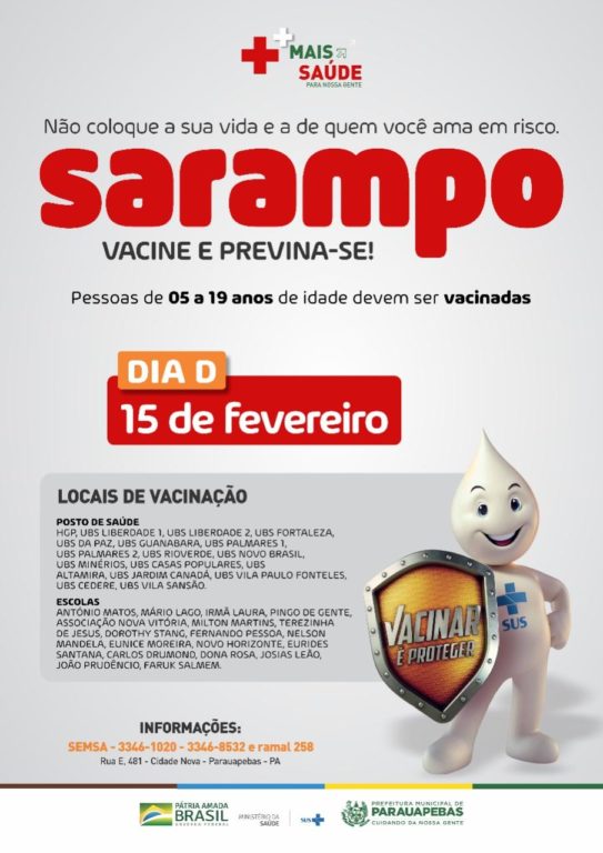 Campanha de vacinação contra o sarampo tem dia D de vacinação no sábado, 15 de fevereiro