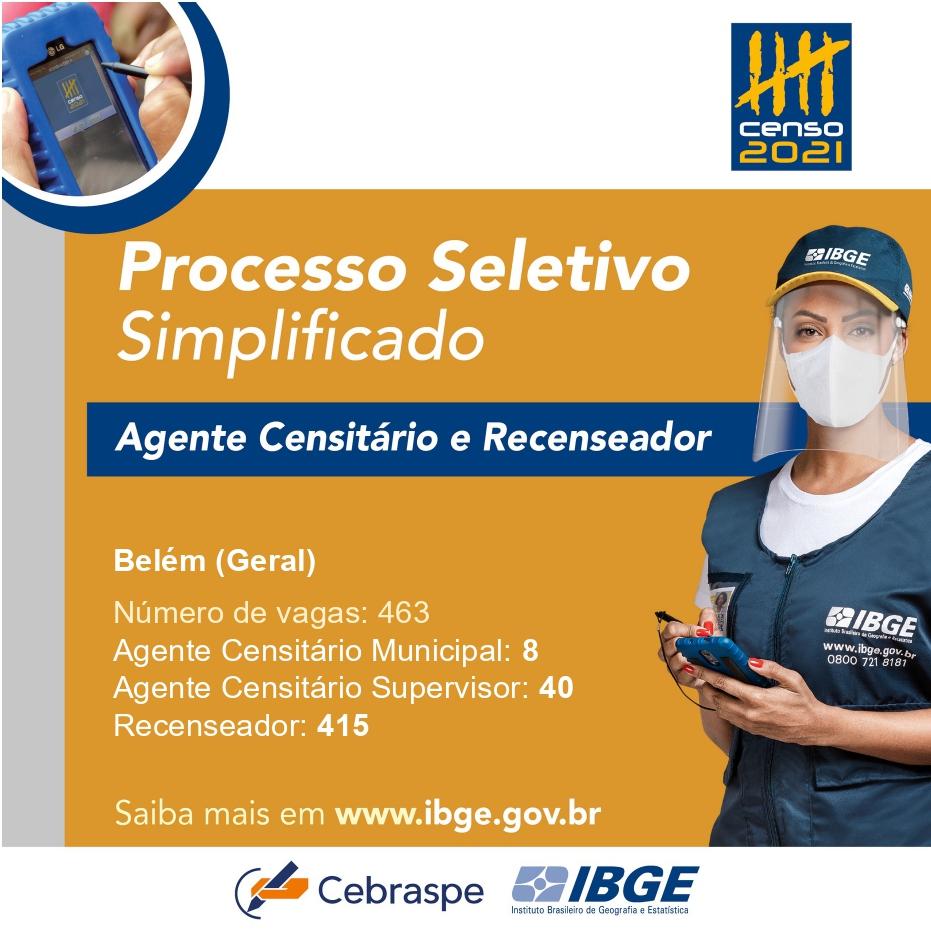 IBGE abre quase 7 mil vagas temporárias Para o Censo 2021 no Pará